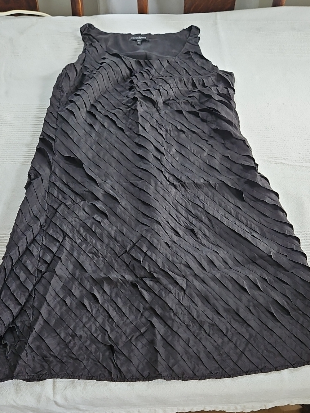 Eileen Fisher Black Pleated A-Line Silk Blend Skirt
